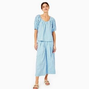 NWT- Addison Bay  Blue and White Striped Sound Top Nautical Puff Sleeve Small